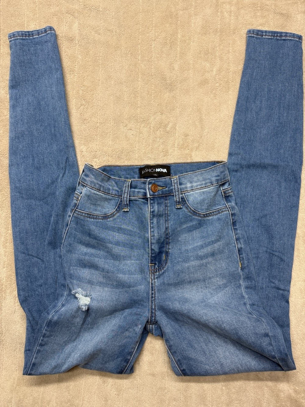 Fashion Nova Women’s Light Blue High-Rise Destroyed Skinny Jeans